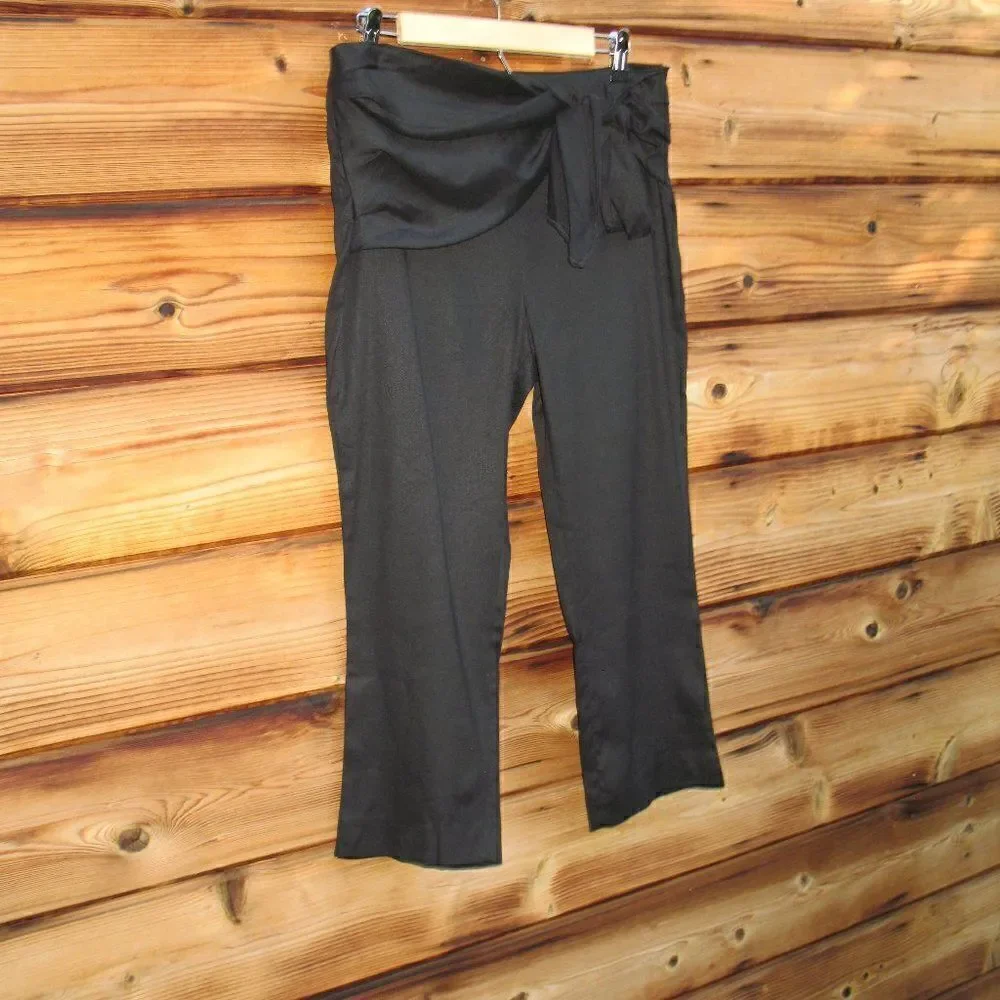 NWT Black Linen Blend Cropped High Waist Pants